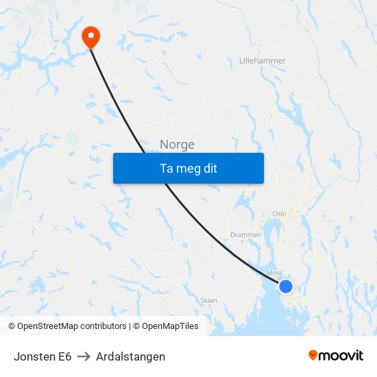 Jonsten E6 to Ardalstangen map