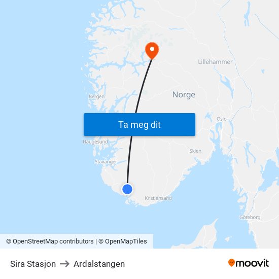 Sira Stasjon to Ardalstangen map