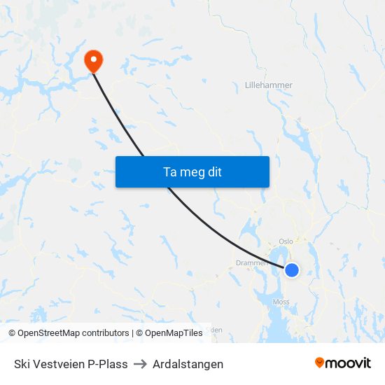 Ski Vestveien P-Plass to Ardalstangen map