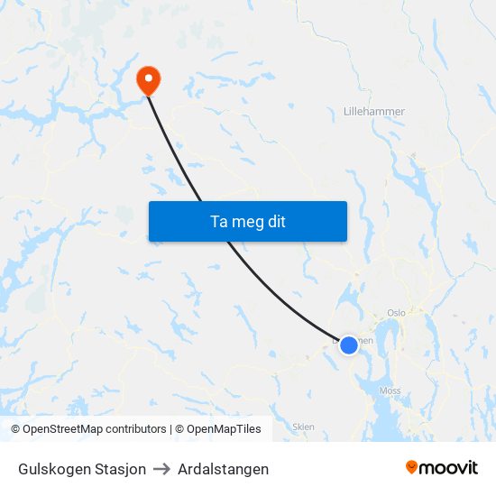 Gulskogen Stasjon to Ardalstangen map