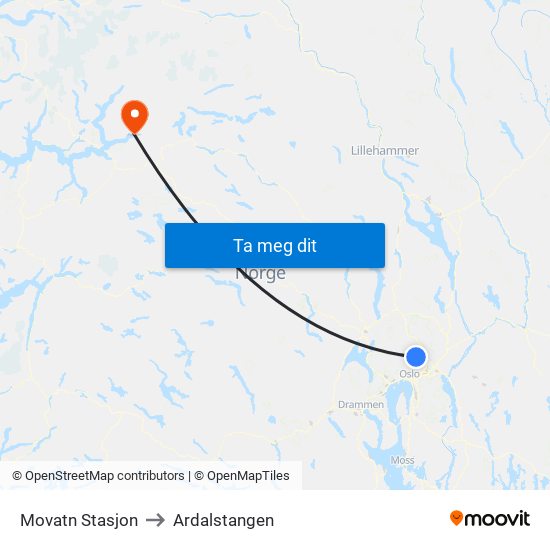 Movatn Stasjon to Ardalstangen map