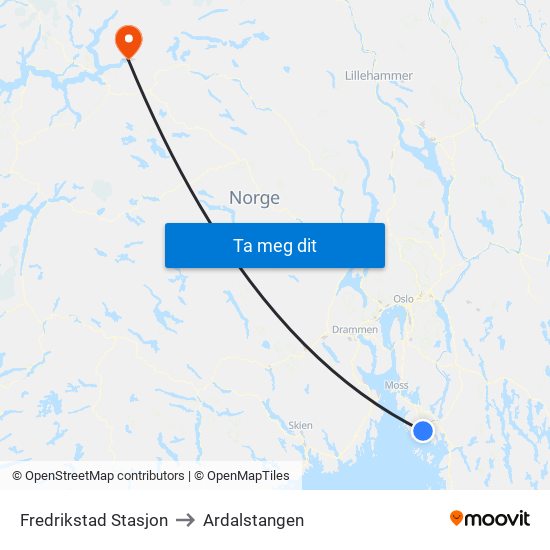 Fredrikstad Stasjon to Ardalstangen map