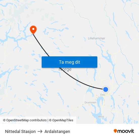Nittedal Stasjon to Ardalstangen map