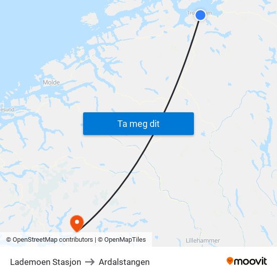 Lademoen Stasjon to Ardalstangen map