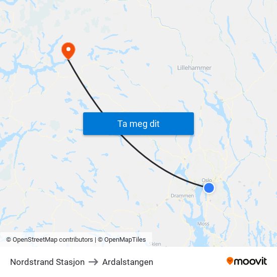 Nordstrand Stasjon to Ardalstangen map