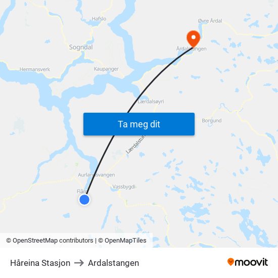 Håreina Stasjon to Ardalstangen map