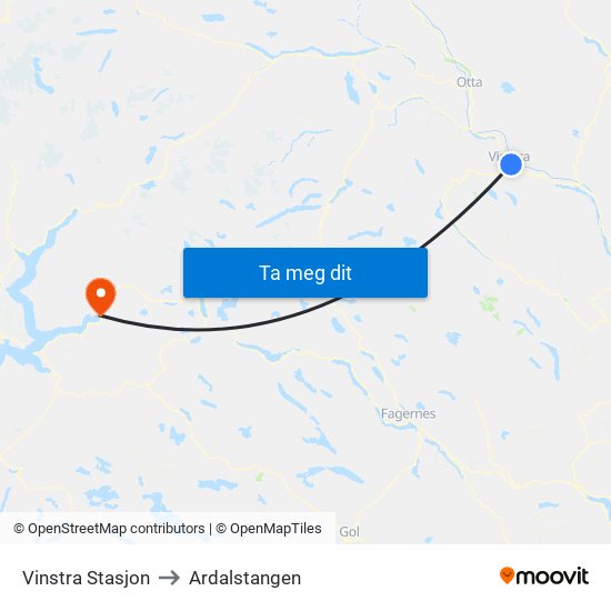 Vinstra Stasjon to Ardalstangen map