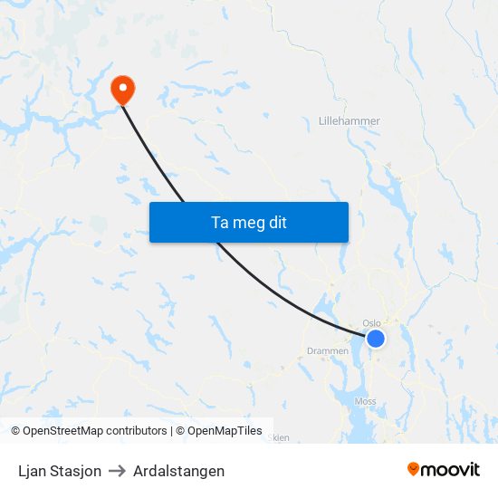 Ljan Stasjon to Ardalstangen map