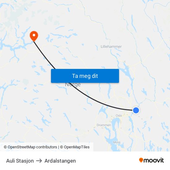 Auli Stasjon to Ardalstangen map