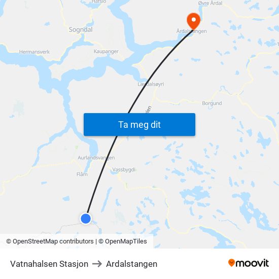 Vatnahalsen Stasjon to Ardalstangen map