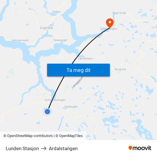 Lunden Stasjon to Ardalstangen map