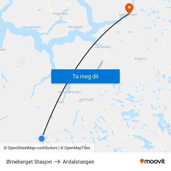 Ørneberget Stasjon to Ardalstangen map