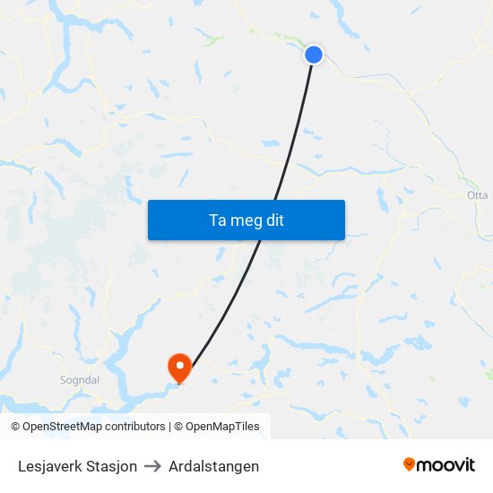 Lesjaverk Stasjon to Ardalstangen map