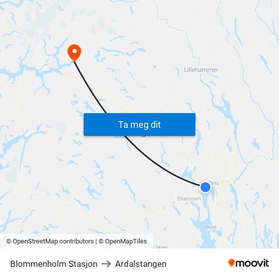 Blommenholm Stasjon to Ardalstangen map