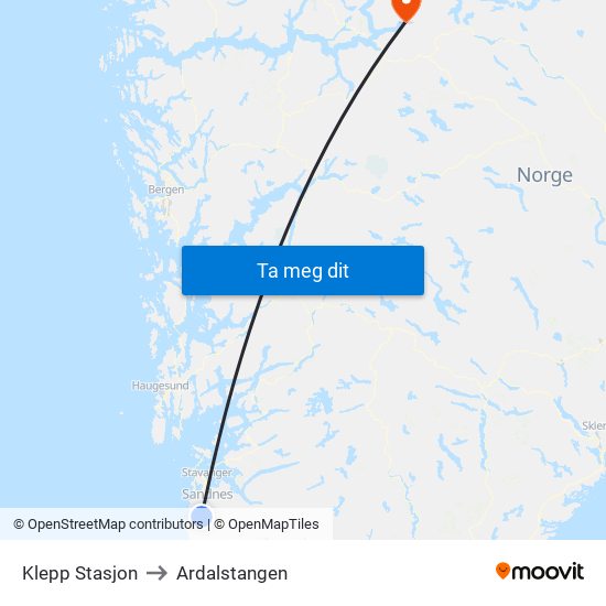 Klepp Stasjon to Ardalstangen map