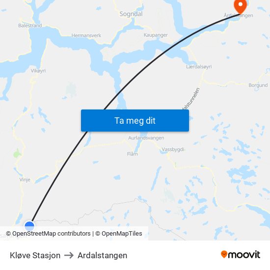 Kløve Stasjon to Ardalstangen map