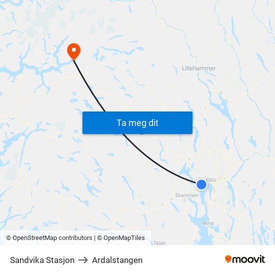 Sandvika Stasjon to Ardalstangen map