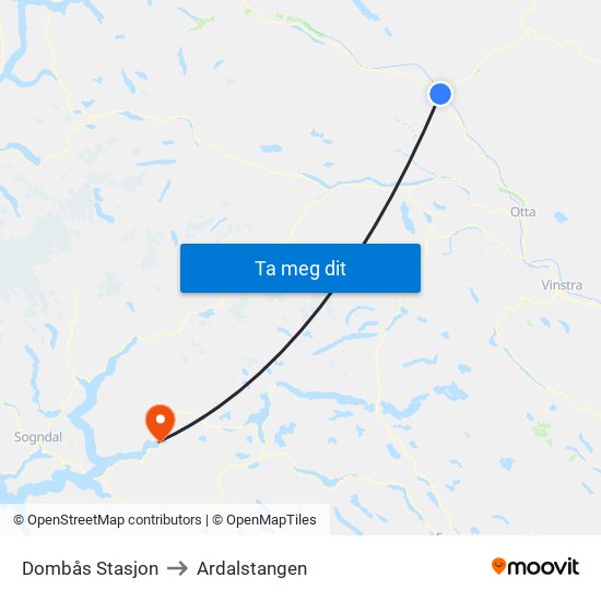 Dombås Stasjon to Ardalstangen map