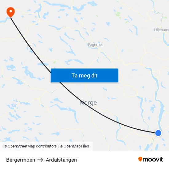 Bergermoen to Ardalstangen map