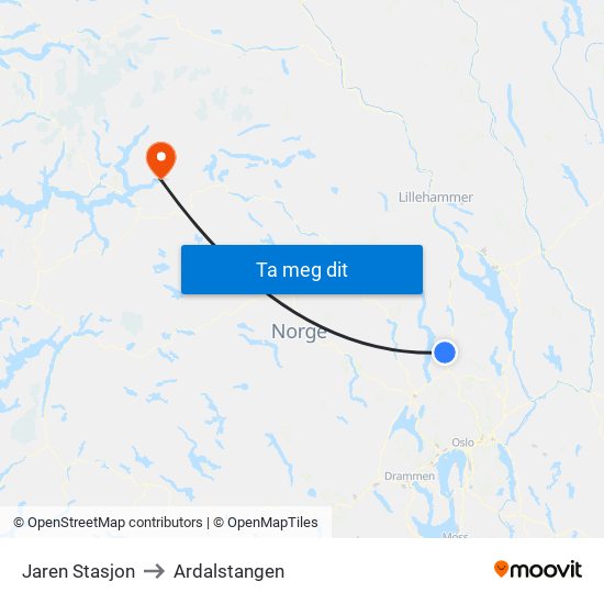 Jaren Stasjon to Ardalstangen map