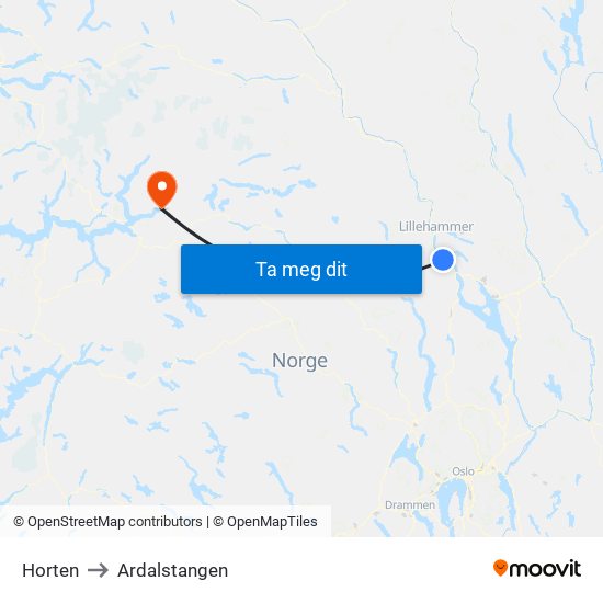 Horten to Ardalstangen map
