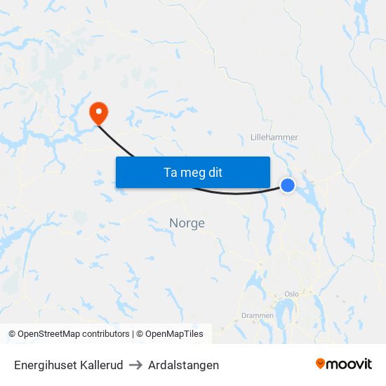 Energihuset Kallerud to Ardalstangen map