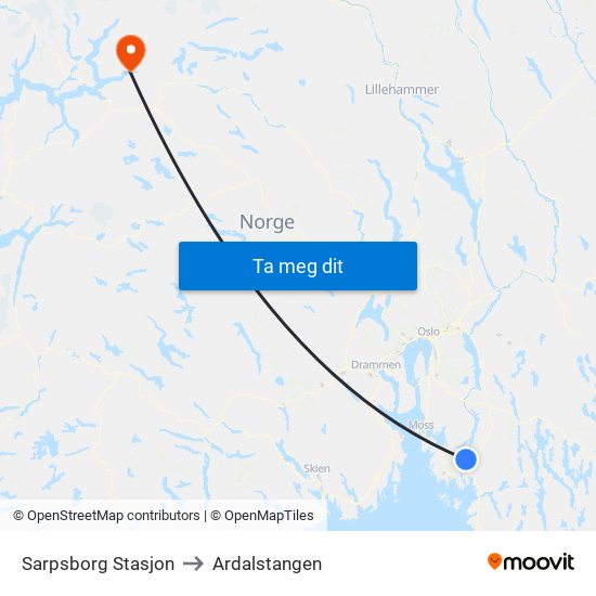 Sarpsborg Stasjon to Ardalstangen map