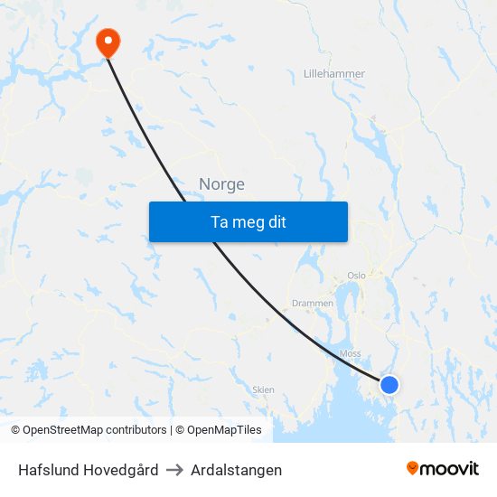 Hafslund Hovedgård to Ardalstangen map