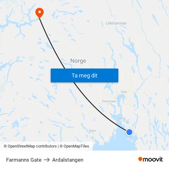 Farmanns Gate to Ardalstangen map