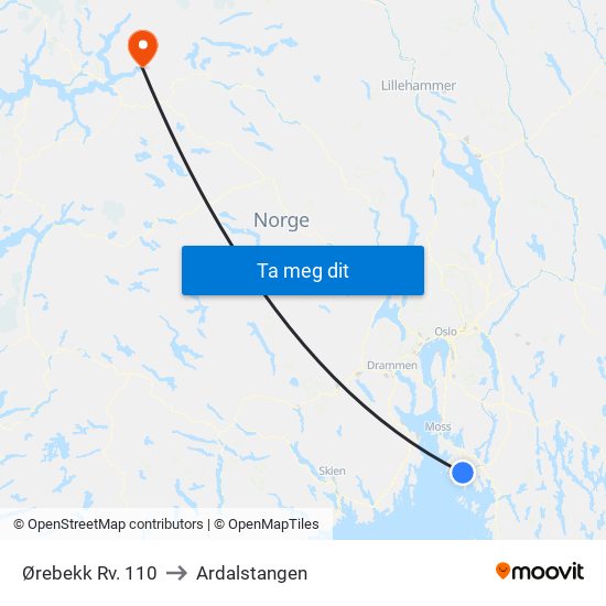 Ørebekk Rv. 110 to Ardalstangen map