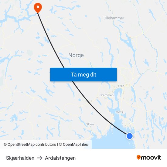 Skjærhalden to Ardalstangen map