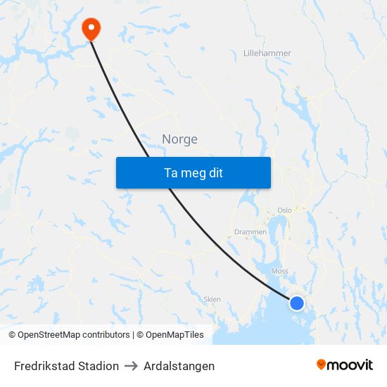 Fredrikstad Stadion to Ardalstangen map