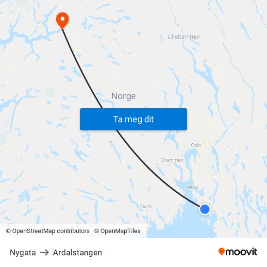 Nygata to Ardalstangen map