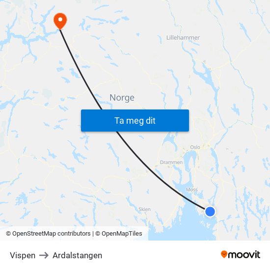 Vispen to Ardalstangen map