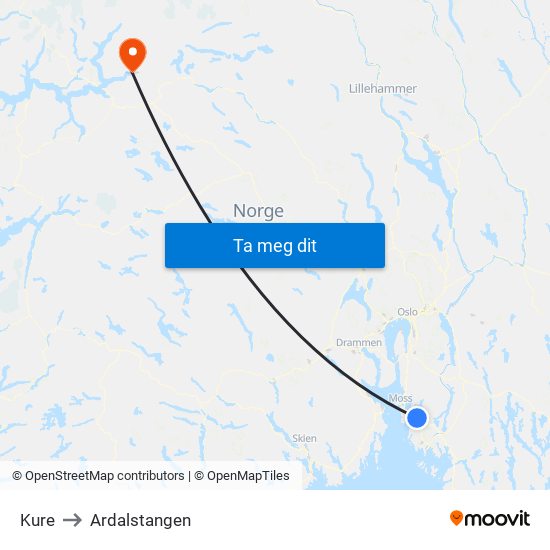 Kure to Ardalstangen map