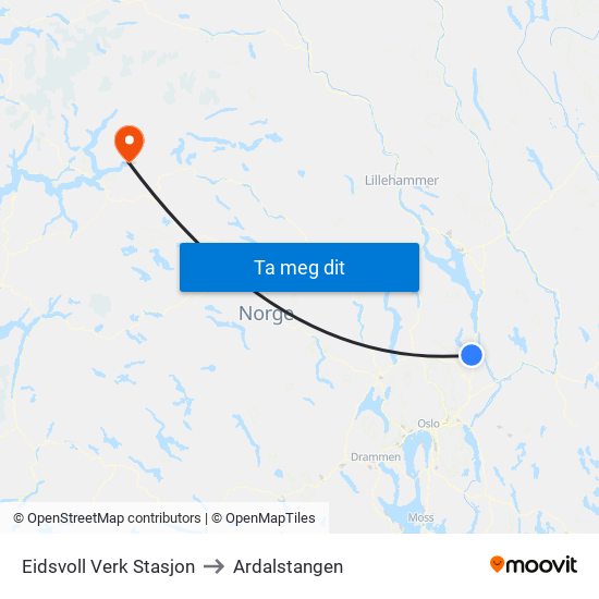 Eidsvoll Verk Stasjon to Ardalstangen map