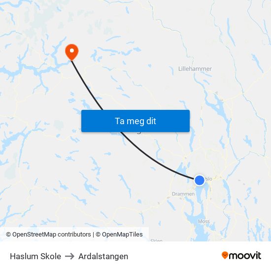 Haslum Skole to Ardalstangen map