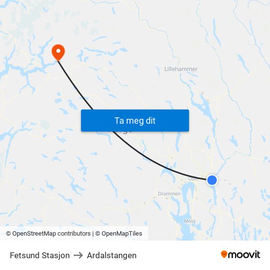 Fetsund Stasjon to Ardalstangen map