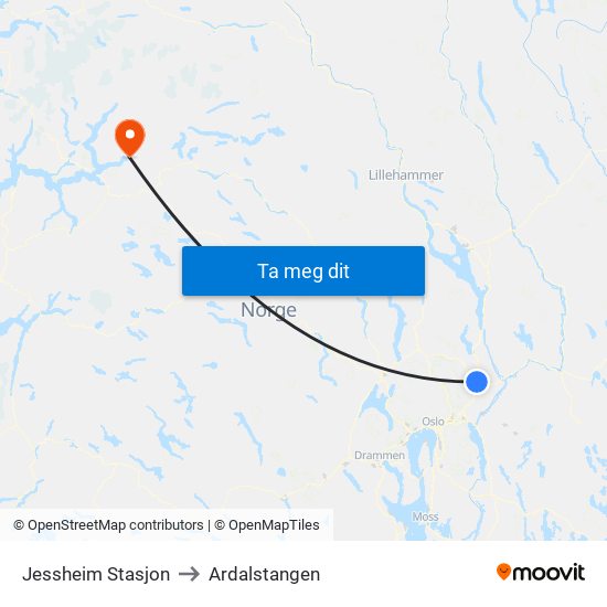 Jessheim Stasjon to Ardalstangen map