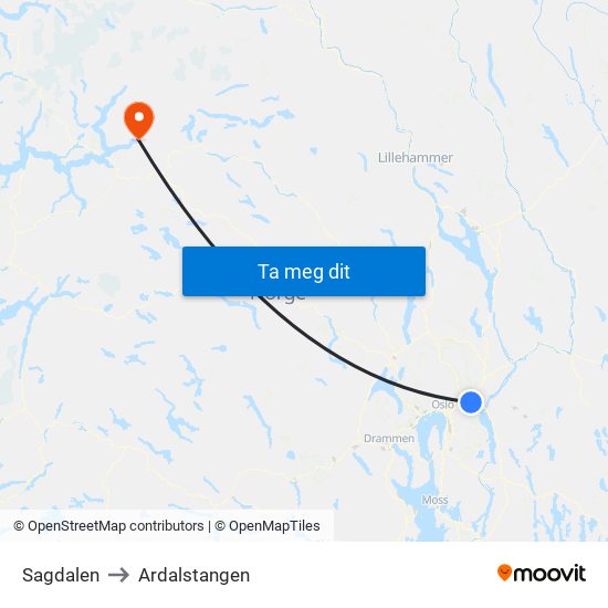 Sagdalen to Ardalstangen map