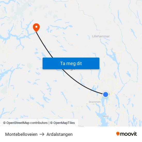 Montebelloveien to Ardalstangen map