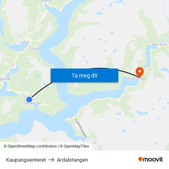 Kaupangsenteret to Ardalstangen map