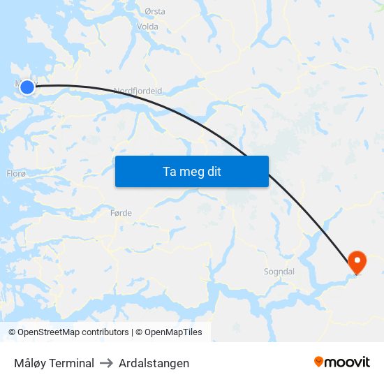 Måløy Terminal to Ardalstangen map