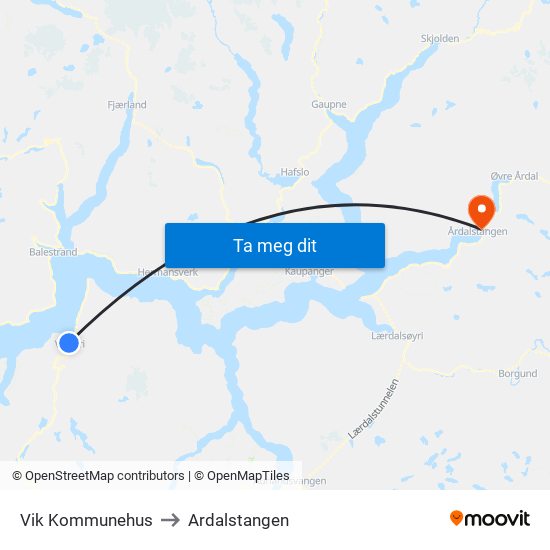 Vik Kommunehus to Ardalstangen map