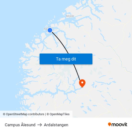 Campus Ålesund to Ardalstangen map