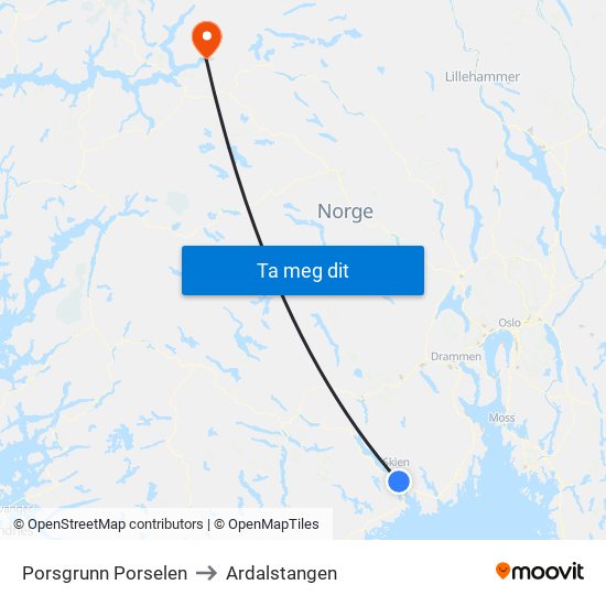 Porsgrunn Porselen to Ardalstangen map