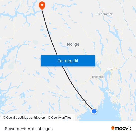 Stavern to Ardalstangen map