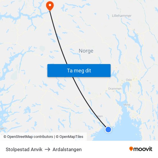 Stolpestad Anvik to Ardalstangen map