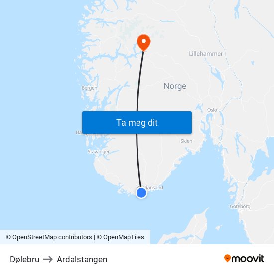 Dølebru to Ardalstangen map