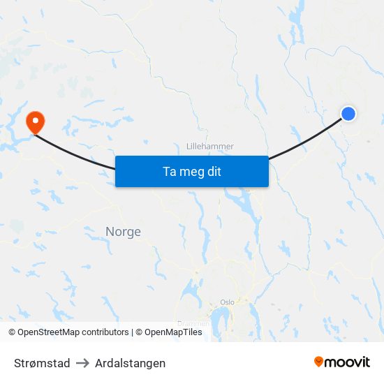 Strømstad to Ardalstangen map